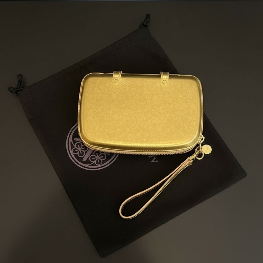 Perrin mini gold metallic leather clutch/wristlet NWOT